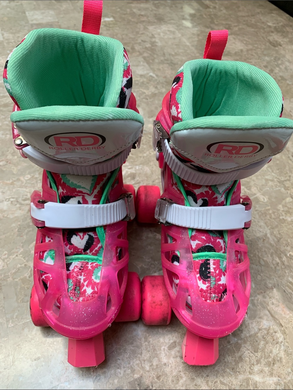 Roller Derby Girl’s Pink Floral Size Adjustable Roller Skates.Pre-Owned. Sz.12-2